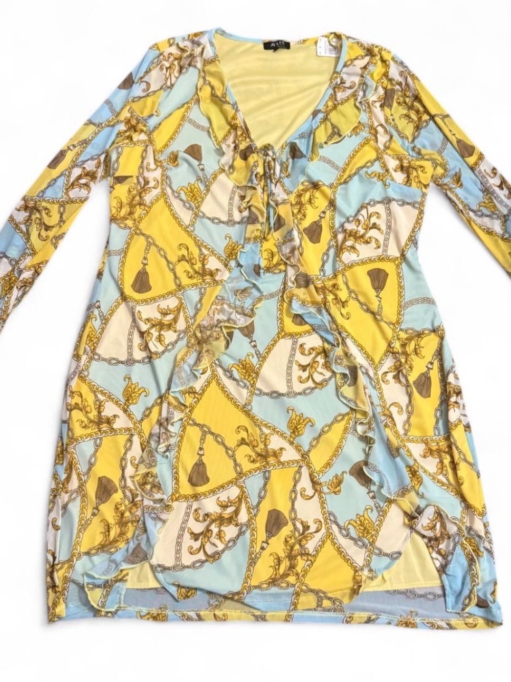 Julia 3X Baroque Chain Print Ruffle Dress